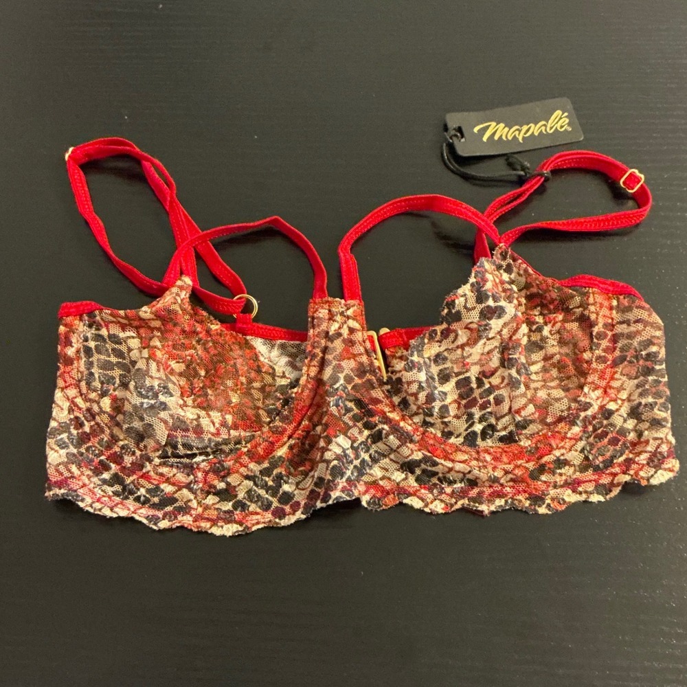 Mapale Red Snake Print Lace Unlined Balconette‎ Bra Top S/MNWT